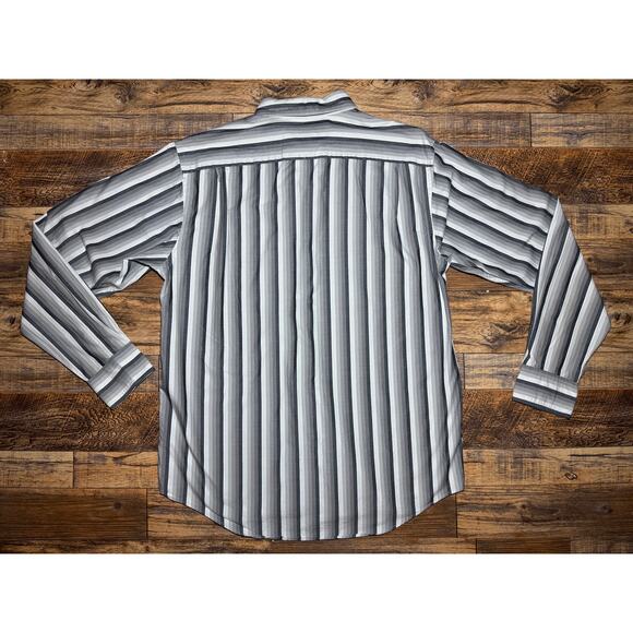 Size‎ M Michael Kors Men’s Dress Shirt Gray Black White Stripe Long Sleeve - Picture 2 of 4